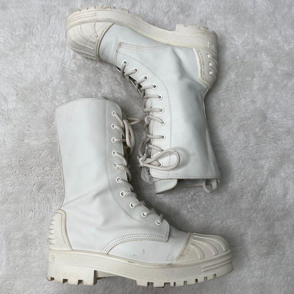 Christian Dior Women's White Lace Up Combat Leather Boot Shoes Size 40 - Picture 2 of 15